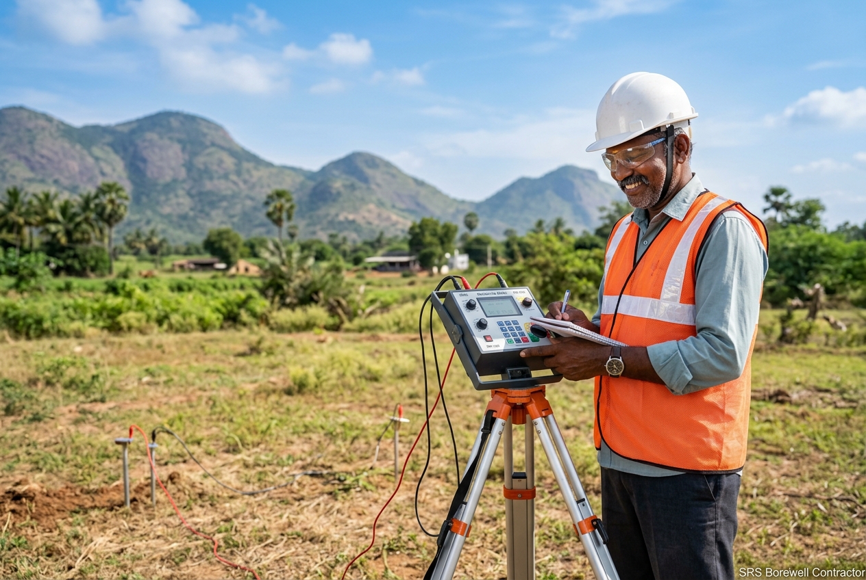 Geological surveyor conducting groundwater aquifer survey